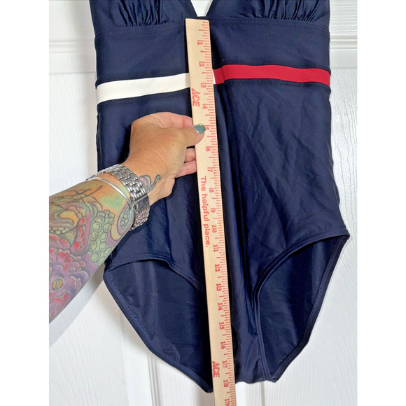 Tommy Hilfiger Sz 10 One Piece Halter Swimsuit Traditional Red White Blue Preppy - Picture 6 of 9